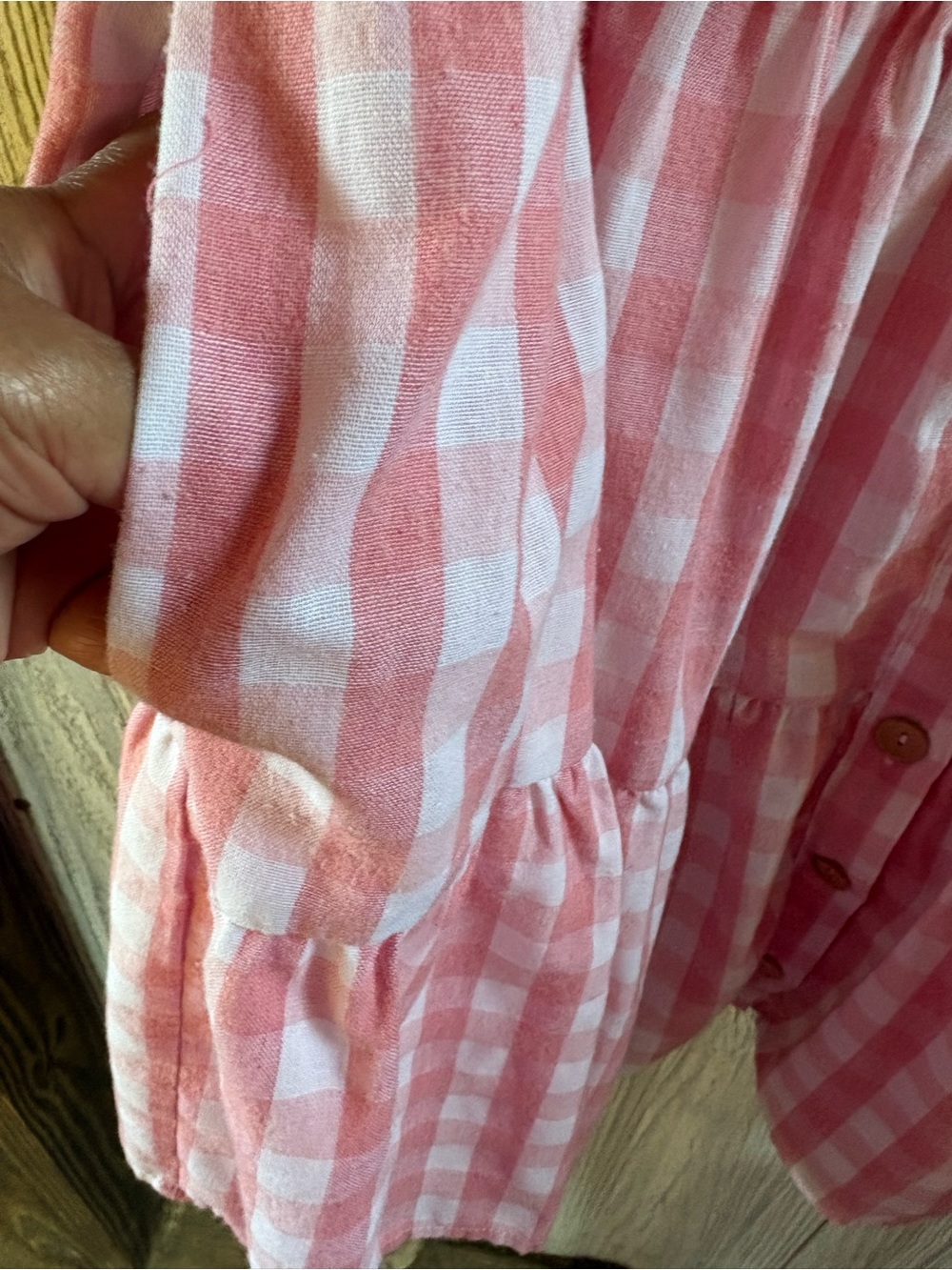 ENTRO Gingham Dress S Pink White Tiered Ruffle Dress with Pockets 100% Cotton - Picture 7 of 8